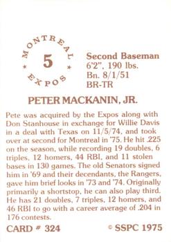 1976 SSPC #324 Pete Mackanin Back