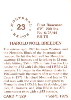 1976 SSPC #329 Hal Breeden Back