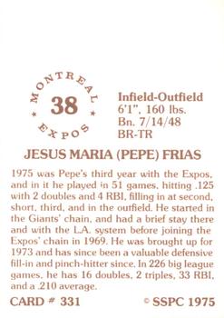 1976 SSPC #331 Pepe Frias Back