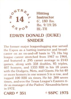 1976 SSPC #351 Duke Snider Back