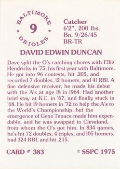 1976 SSPC #383 Dave Duncan Back