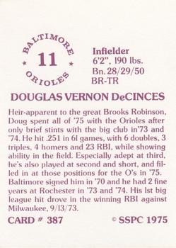 1976 SSPC #387 Doug DeCinces Back