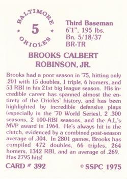 1976 SSPC #392 Brooks Robinson Back