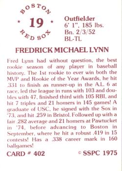 1976 SSPC #402 Fred Lynn Back
