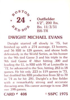 1976 SSPC #408 Dwight Evans Back