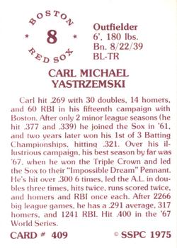 1976 SSPC #409 Carl Yastrzemski Back