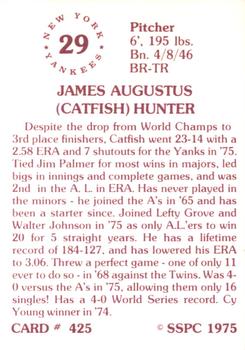 1976 SSPC #425 Jim Hunter Back