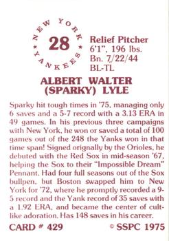 1976 SSPC #429 Sparky Lyle Back