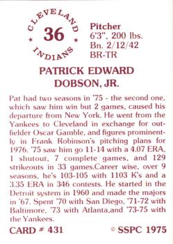 1976 SSPC #431 Pat Dobson Back