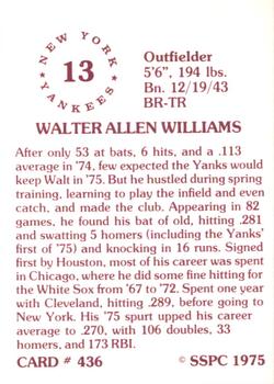 1976 SSPC #436 Walt Williams Back