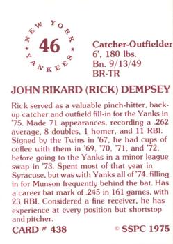 1976 SSPC #438 Rick Dempsey Back