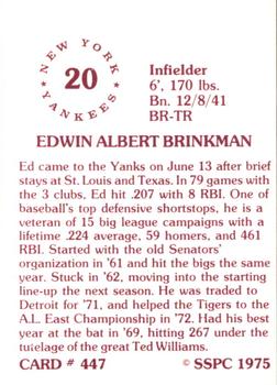 1976 SSPC #447 Ed Brinkman Back