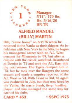 1976 SSPC #453 Billy Martin Back