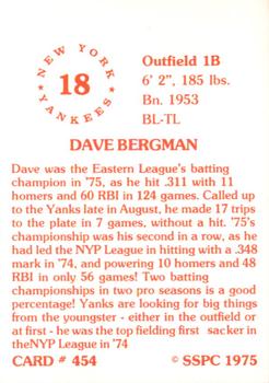 1976 SSPC #454 Dave Bergman Back