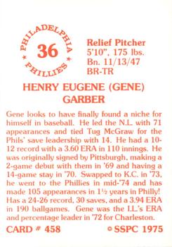 1976 SSPC #458 Gene Garber Back