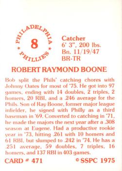 1976 SSPC #471 Bob Boone Back