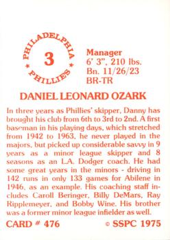 1976 SSPC #476 Danny Ozark Back