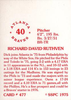 1976 SSPC #477 Dick Ruthven Back