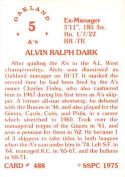 1976 SSPC #488 Alvin Dark Back