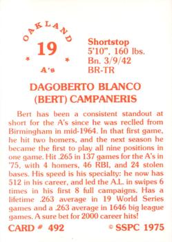 1976 SSPC #492 Bert Campaneris Back