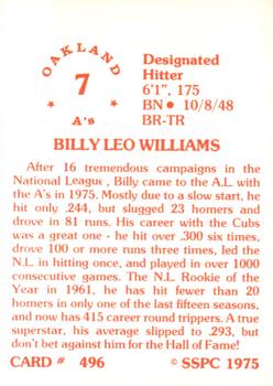 1976 SSPC #496 Billy Williams Back