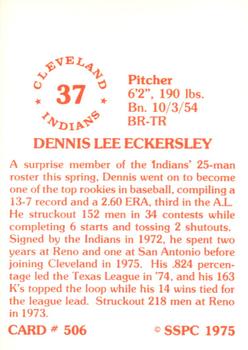1976 SSPC #506 Dennis Eckersley Back
