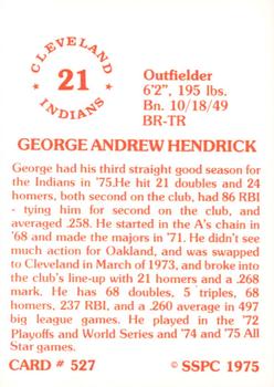 1976 SSPC #527 George Hendrick Back
