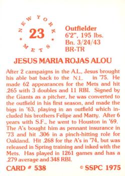 1976 SSPC #538 Jesus Alou Back
