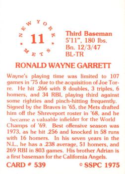 1976 SSPC #539 Wayne Garrett Back