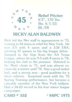 1976 SSPC #552 Rick Baldwin Back