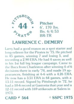 1976 SSPC #564 Larry Demery Back