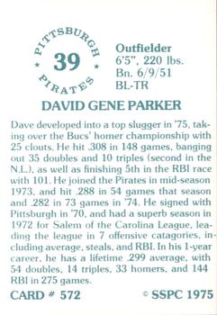 1976 SSPC #572 Dave Parker Back