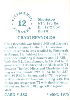 1976 SSPC #582 Craig Reynolds Back