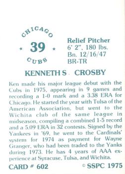 1976 SSPC #602 Ken Crosby Back