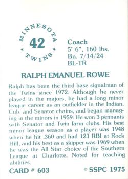 1976 SSPC #603 Ralph Rowe Back