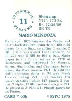 1976 SSPC #606 Mario Mendoza Back