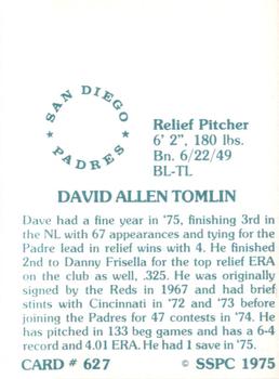 1976 SSPC #627 Dave Tomlin Back