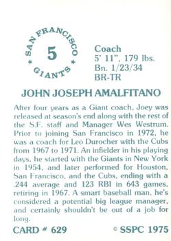 1976 SSPC #629 Joe Amalfitano Back