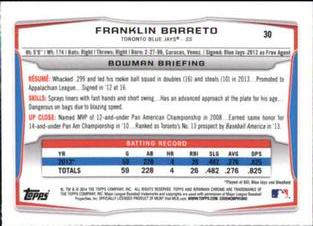 2014 Bowman Chrome Mini #30 Franklin Barreto Back
