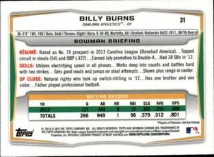 2014 Bowman Chrome Mini #31 Billy Burns Back