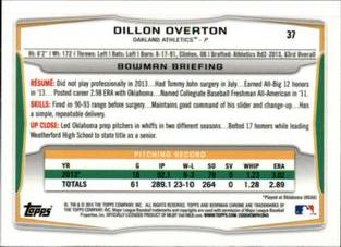 2014 Bowman Chrome Mini #37 Dillon Overton Back