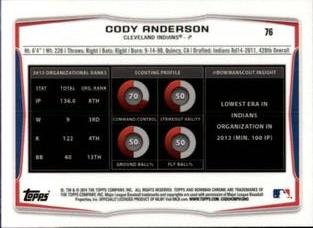 2014 Bowman Chrome Mini #76 Cody Anderson Back