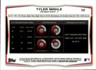 2014 Bowman Chrome Mini #117 Tyler Mahle Back