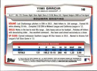 2014 Bowman Chrome Mini #140 Yimi Garcia Back