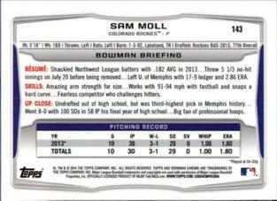 2014 Bowman Chrome Mini #143 Sam Moll Back