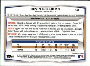 2014 Bowman Chrome Mini #148 Devin Williams Back