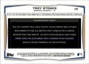 2014 Bowman Chrome Mini #171 Troy Stokes Back