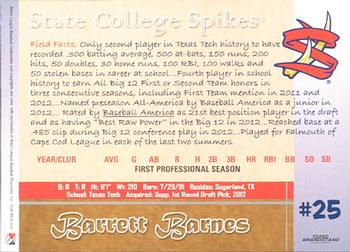 2012 Grandstand State College Spikes #NNO Barrett Barnes Back