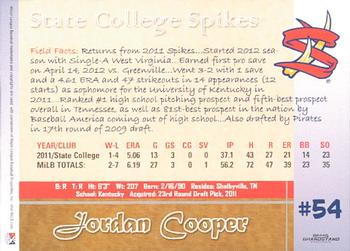 2012 Grandstand State College Spikes #NNO Jordan Cooper Back
