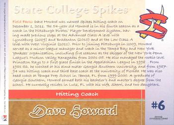 2012 Grandstand State College Spikes #NNO Dave Howard Back